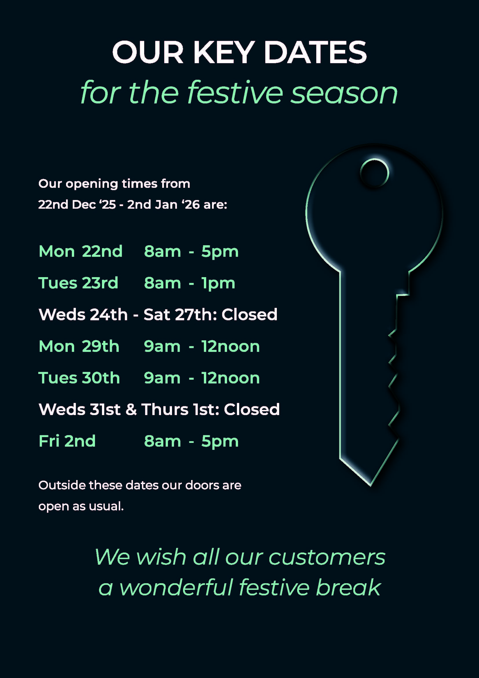 Christmas Opening Times