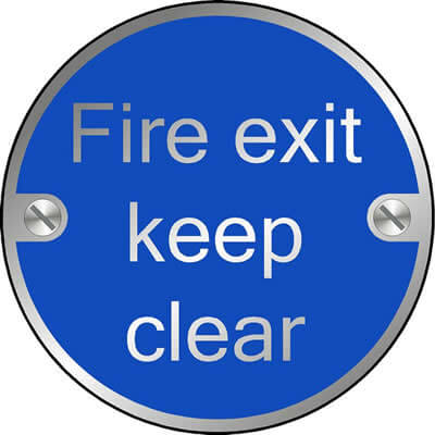 'Fire Exit Keep Clear' Sign Satin Anodised Aluminium