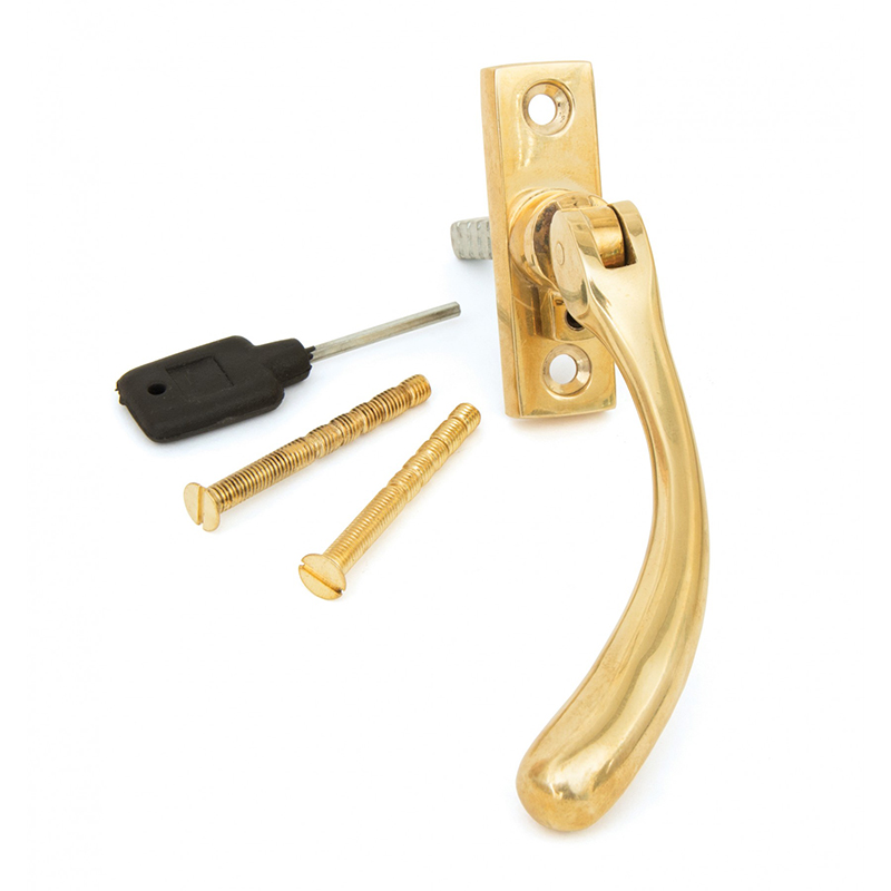 Slim Pear Drop Espagnolette Handle - Left Hand Polished Brass