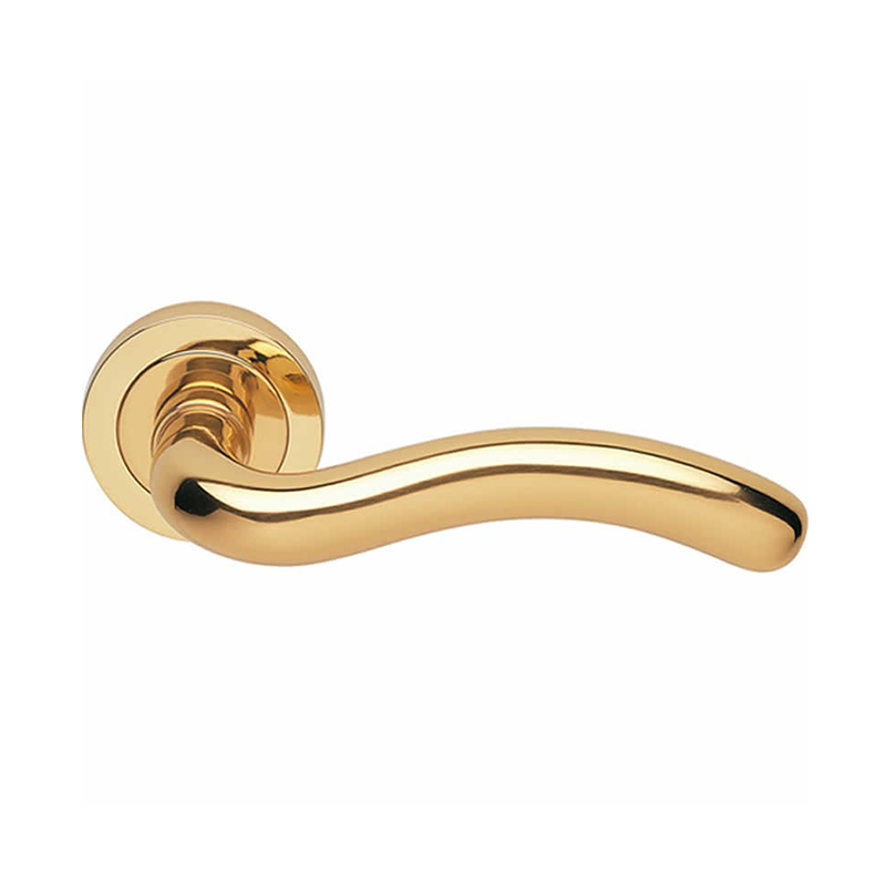 Squiggle Lever on Round Rose Polished Brass