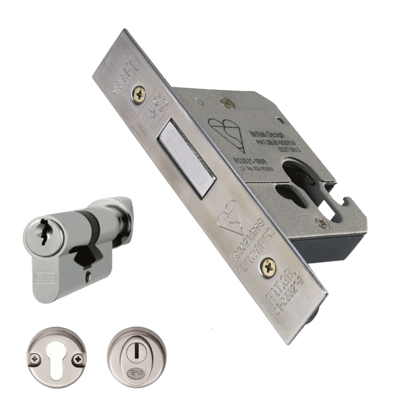 Eurospec BS Euro Profile Deadlock - Cylinder & Turn - 64mm -  Satin Stainless Steel