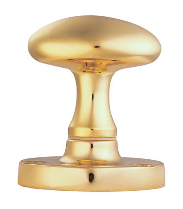 Oval Mortice Knob - 61mm Dia Polished Brass