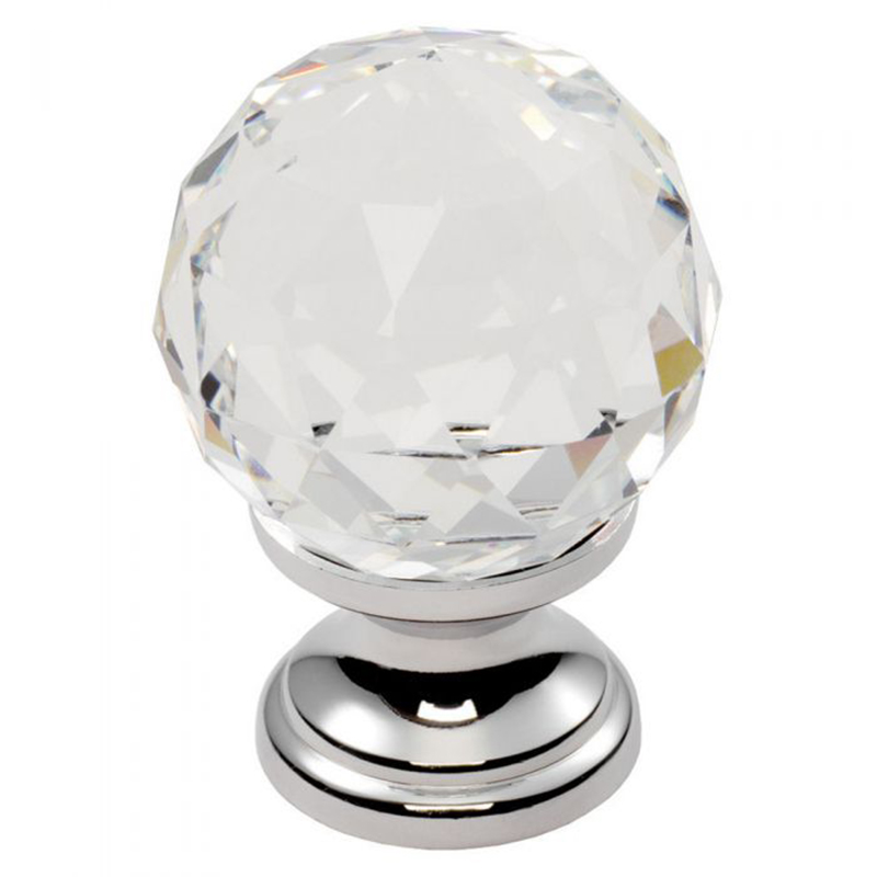 Lead Crystal Clear Faceted Knob 25mm Dia Clear Translucent Brass