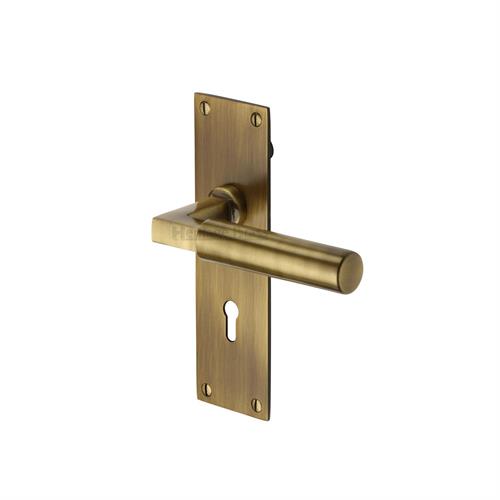 Bauhaus Lever Lock on Backplate Antique Brass