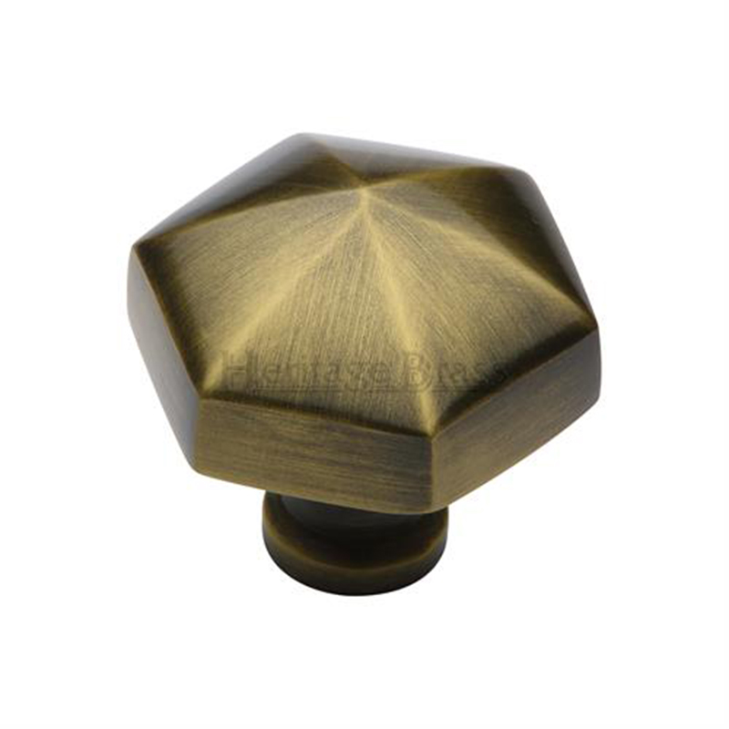 Hexagon Cabinet Knob Antique Brass