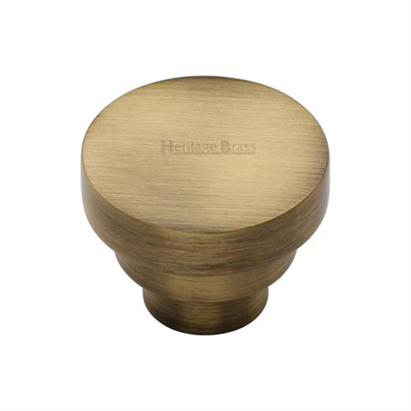 Round Stepped Cabinet Knob - 32mm Antique Brass