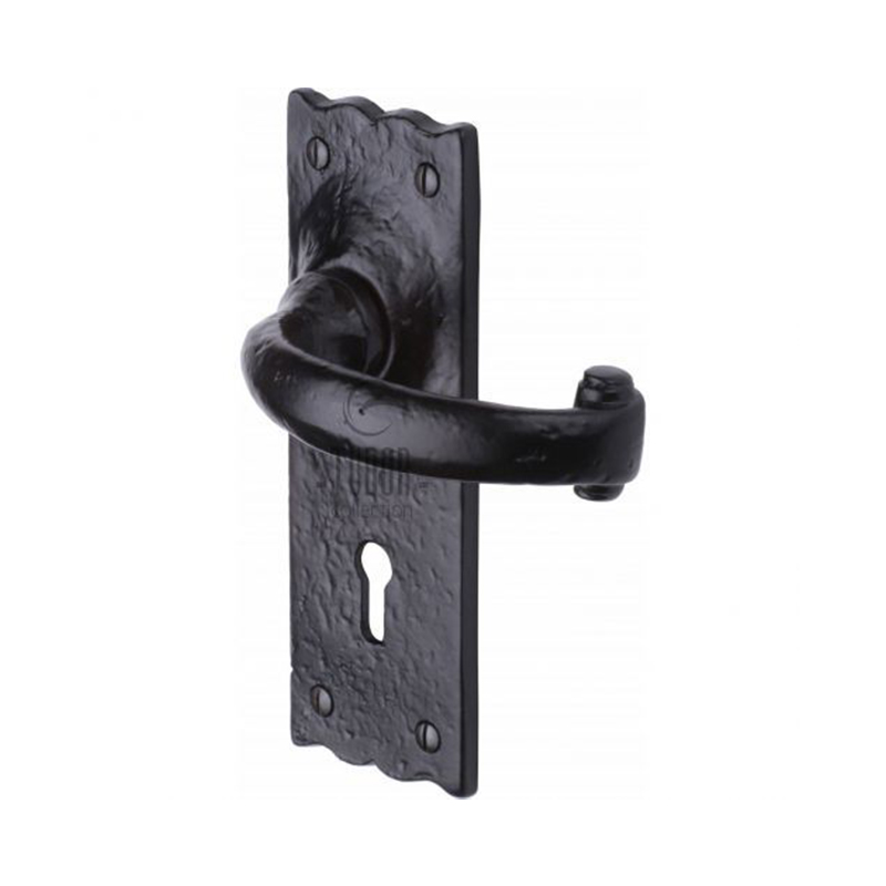 Colonial Lever Lock Set on Backplate - Black Antique