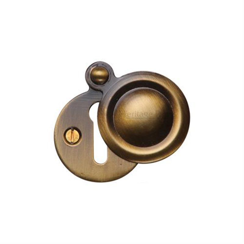 Round Covered Keyhole Escutcheon Antique Brass