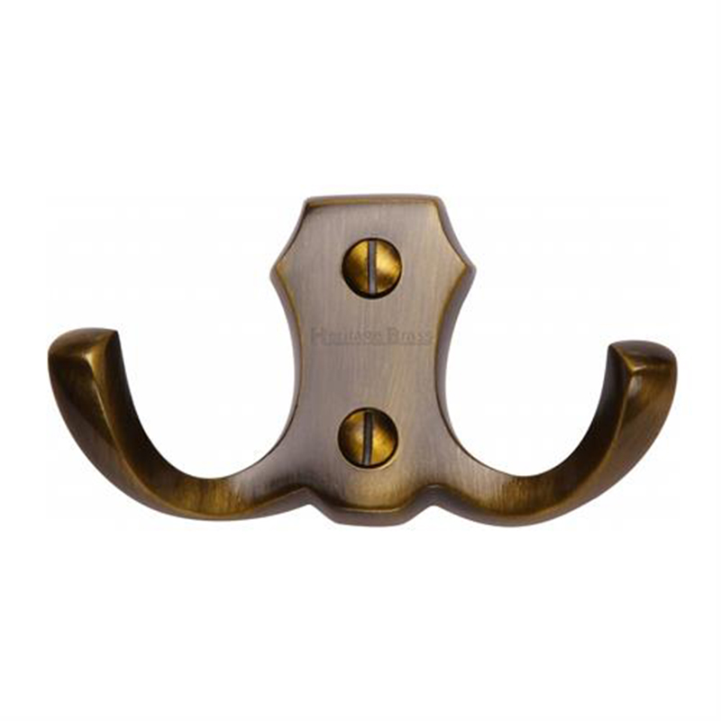 Double Robe Hook Antique Brass