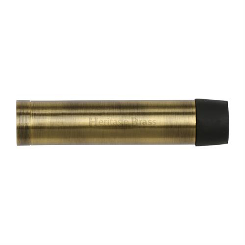 Cylinder Wall Mounted Door Stop without Rose - 75mm Antique Brass