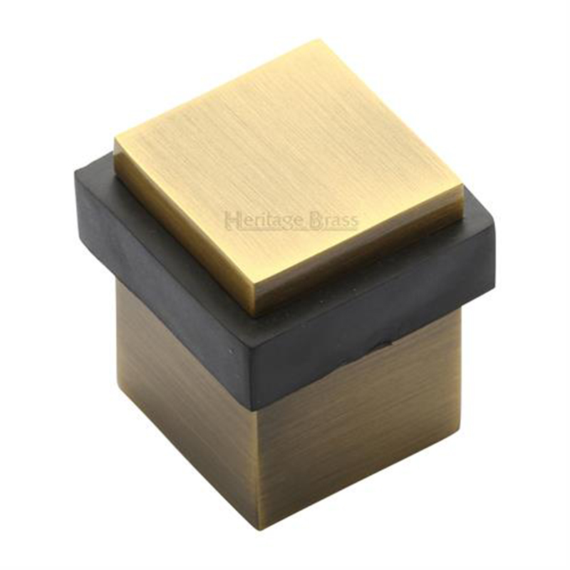 Square Floor Mounted Door Stop Antique Brass