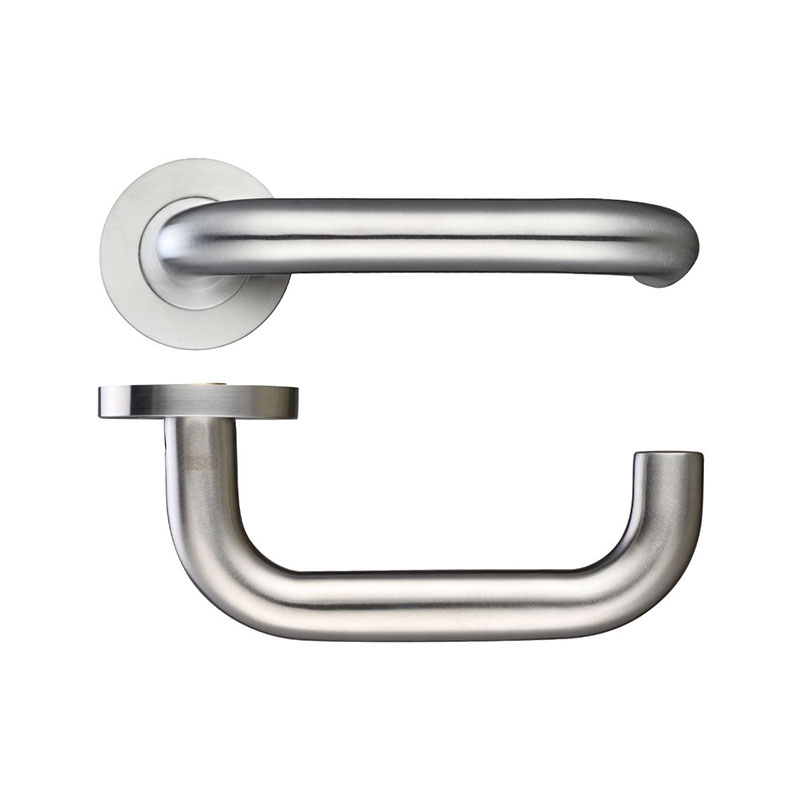 Return to Door Lever on Rose - Satin Stainless Steel