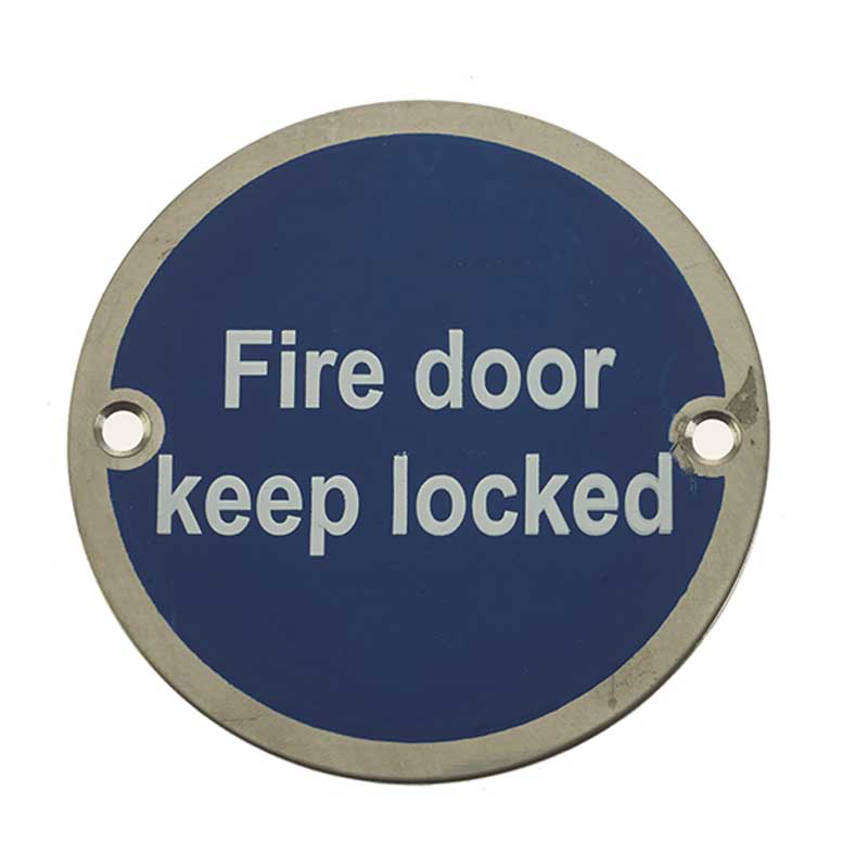'Fire Door Keep Locked' Sign Satin Anodised Aluminium