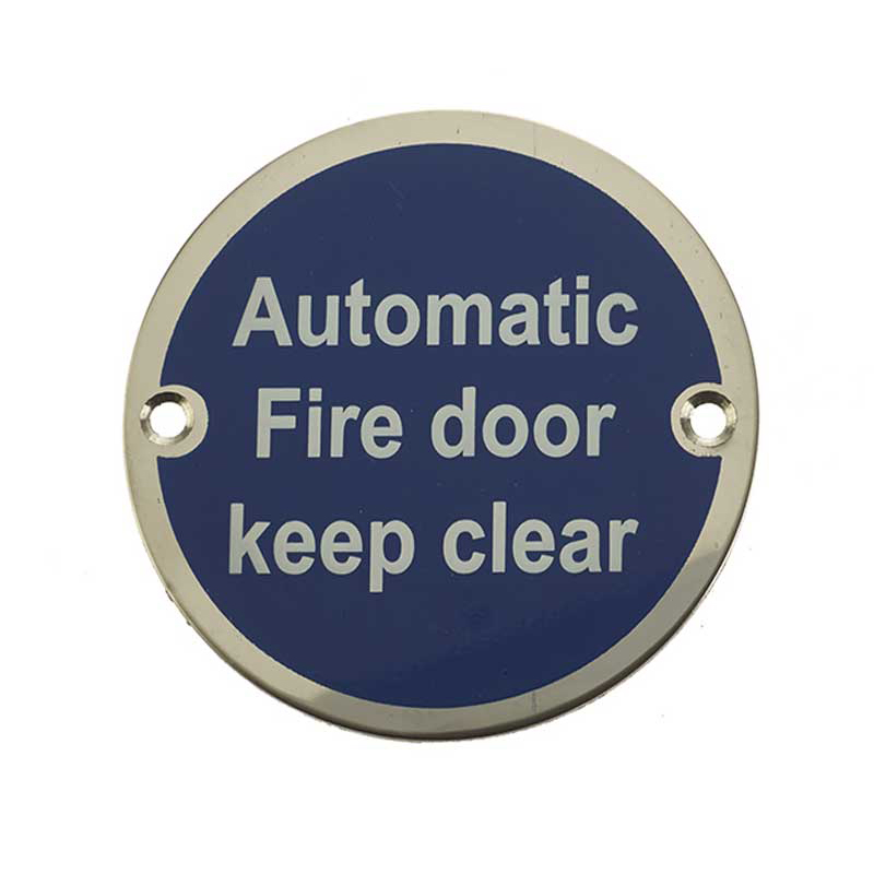 Automatic Fire Door Keep Clear' Sign Satin Anodised Aluminium