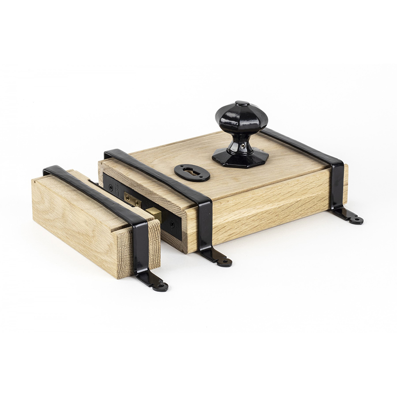 Oak Box Lock & Octagonal Knob Set Black