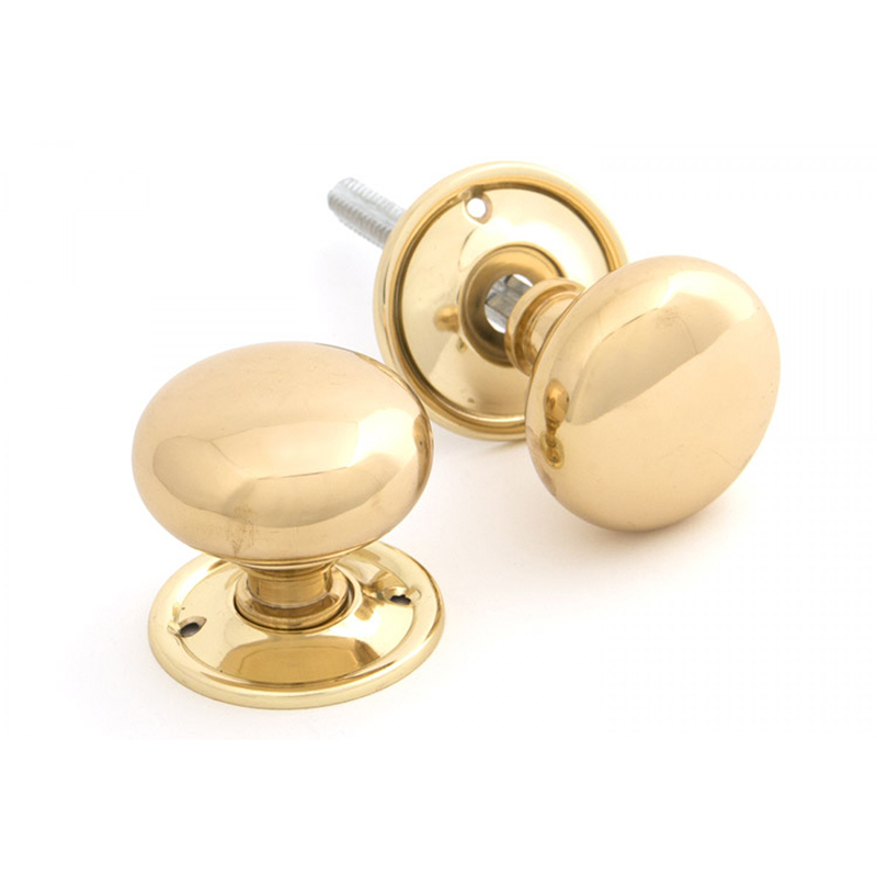 Small Mushroom Mortice / Rim Knob Set Polished Brass