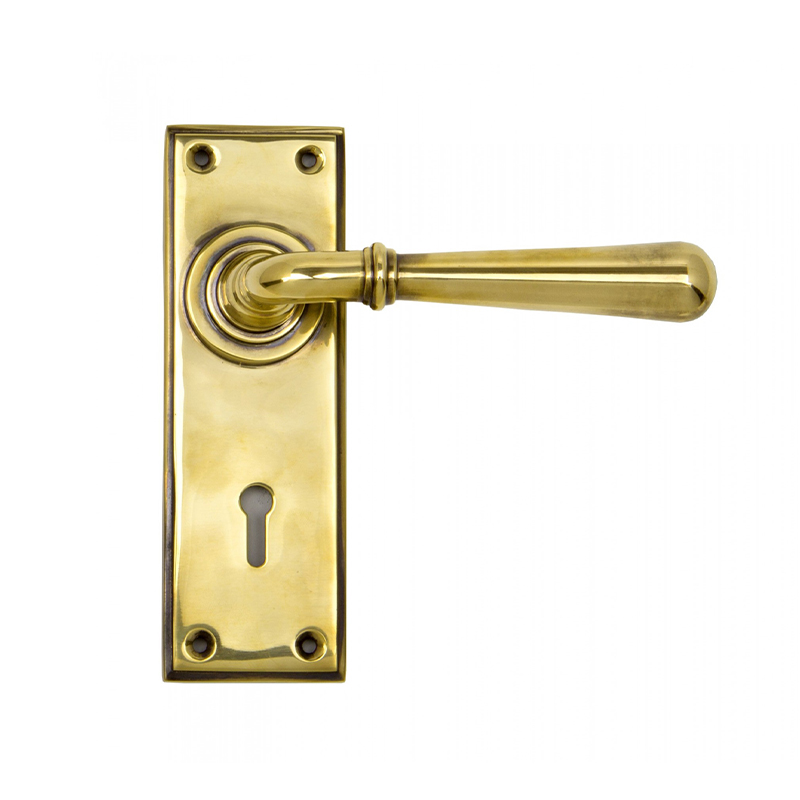Newbury Lever Lock Set on Backplate - Aged Brass