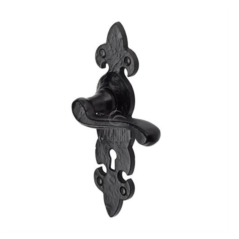 Fleur De Lys Lever Lock Set on Backplate - Black Antique