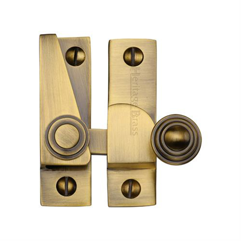 Reeded Hook Plate Sash Fastener Antique Brass