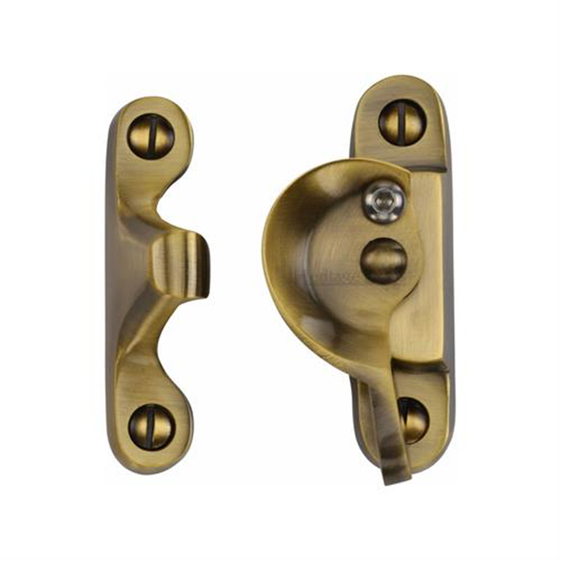 Fitch Pattern Sash Fastener - Locking Antique Brass