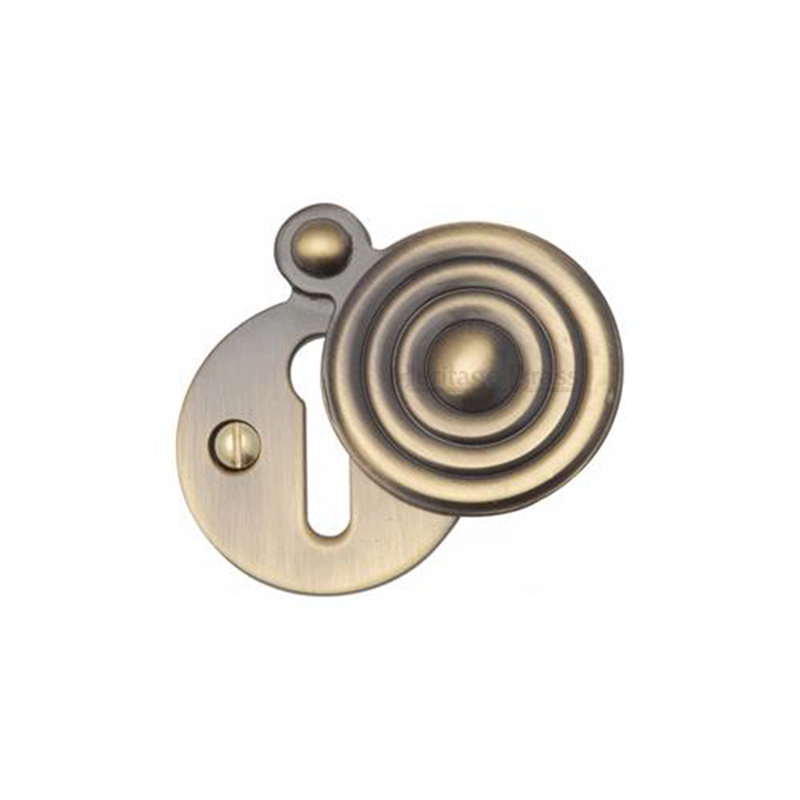 Reeded Covered Keyhole Escutcheon Antique Brass